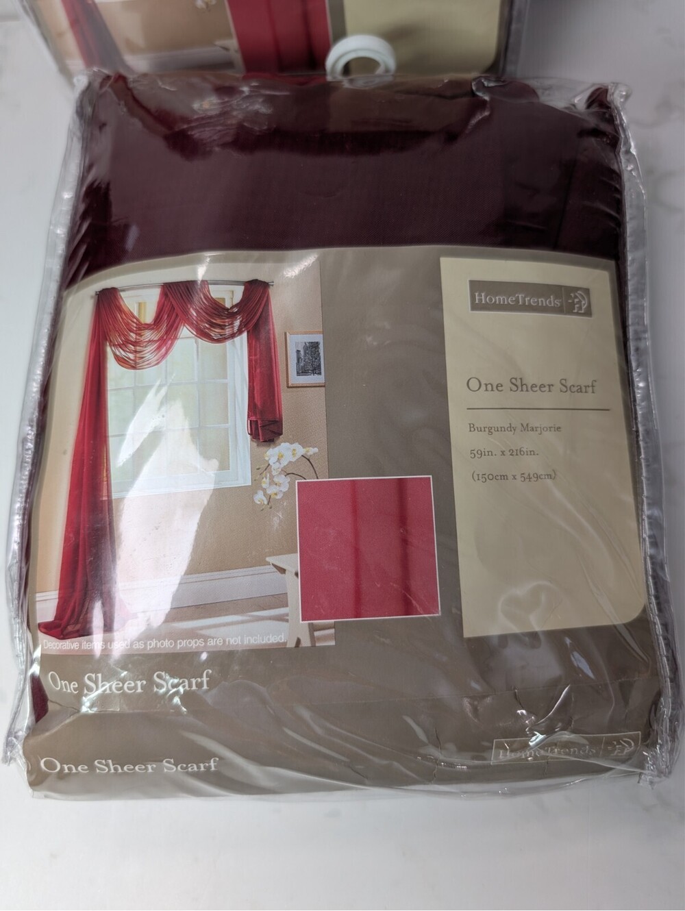 HomeTrends Marjorie Burgundy Sheer Window Scarf 59x216 NEW